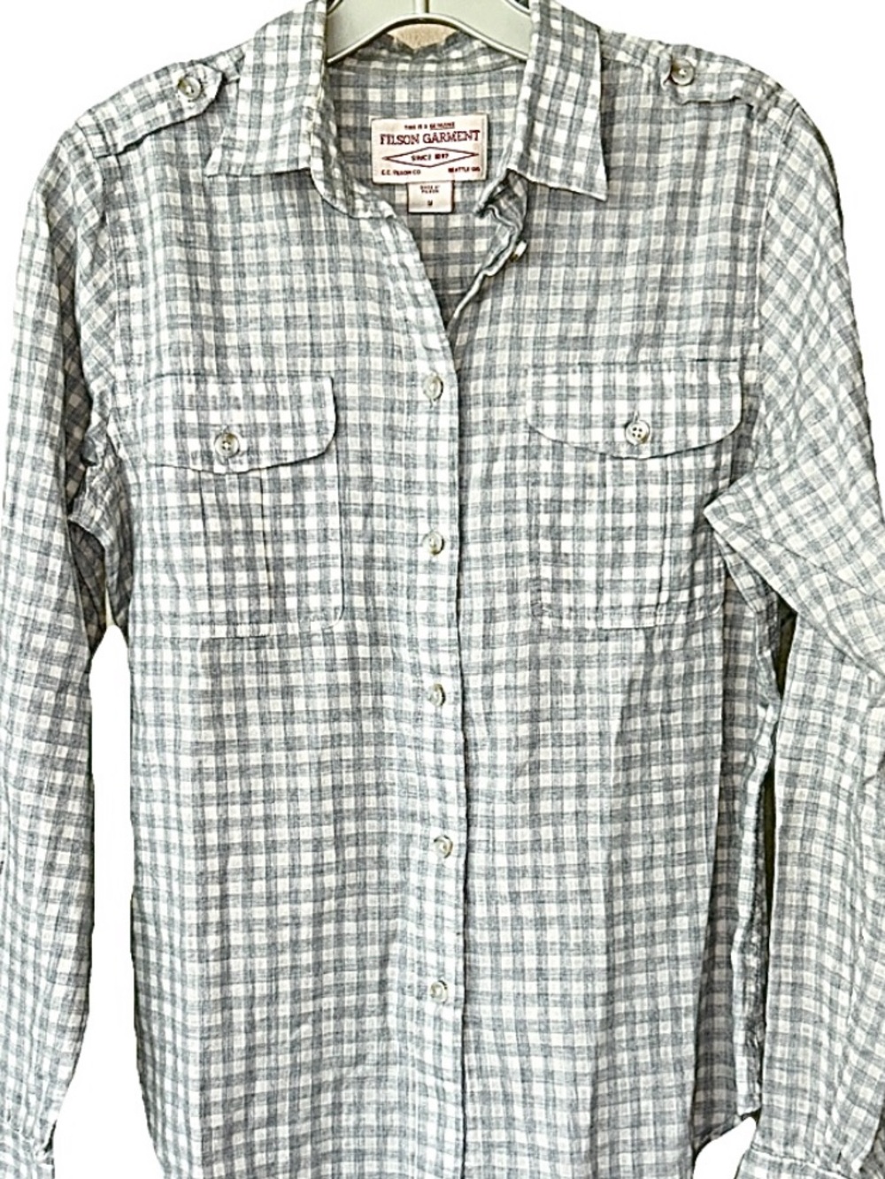 Filson Women’s Cotton Plaid Button Down Shirt Blue White Size M